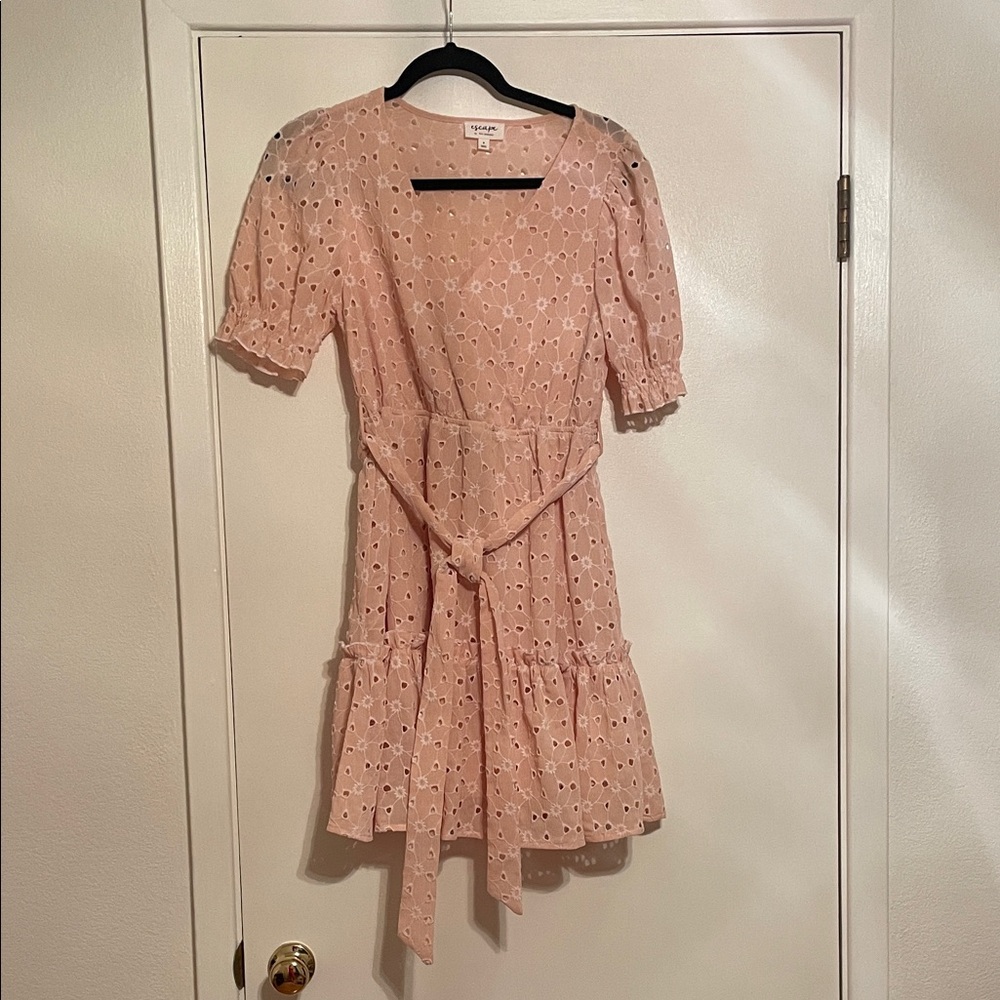 Blu Pepper Peach Eyelet Mini Dress